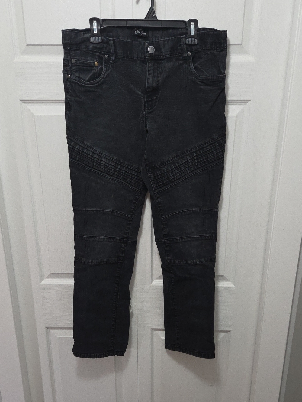 Slim Straight Black Moto-Stitch Jeans by Suko Jeans Mens 36